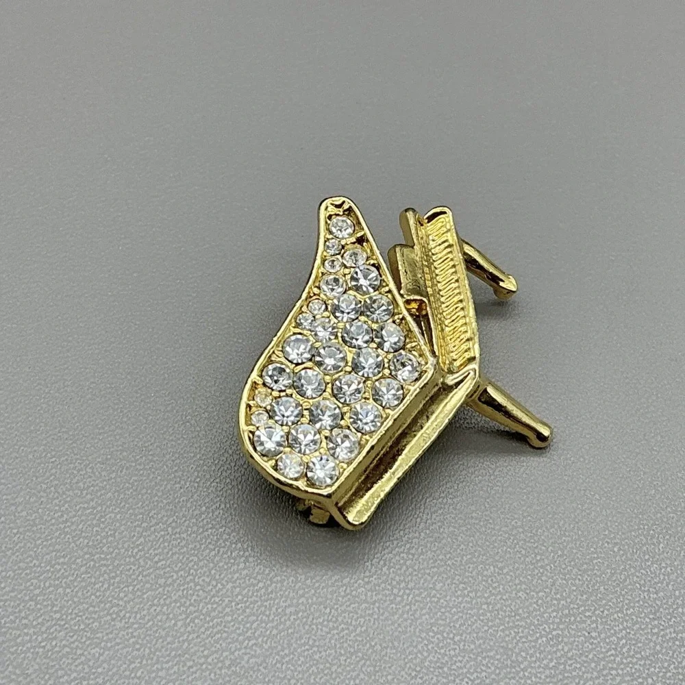Gold Tone‎ Grand Piano Brooch Pin Clear Rhinestone Music Teacher Jewelry 1.25